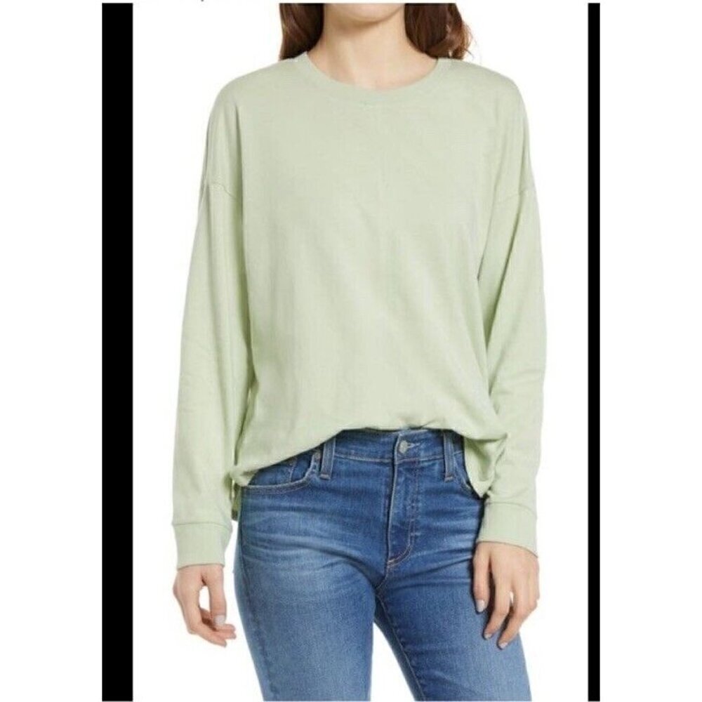 Madewell Women's Sz S (Re)sourced Cotton Newville Tee Mint Green Shirt Long Slv